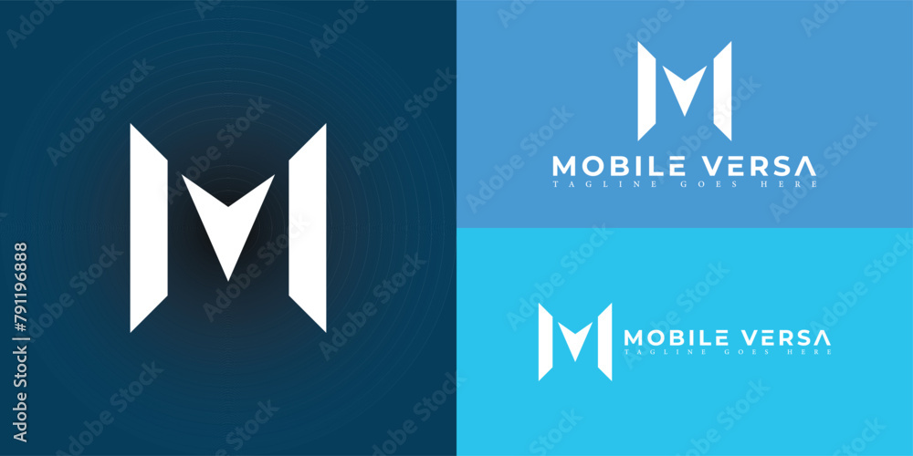 Aufkleber abstract initial square letter mv or vm logo in blue color isolated on multiple background colors. t
