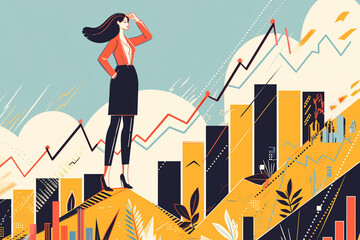 Businesswoman among the chart and business report, woman leader concept, Generative Ai