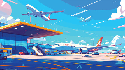 Colorful horizontal banner with airplanes parked on