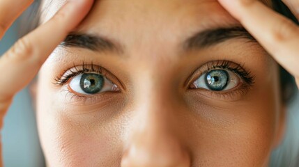 A person doing eye yoga exercises to improve their vision and reduce eye fatigue. .