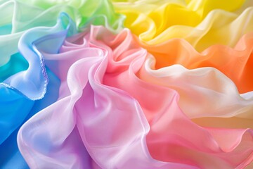 Obraz premium A silky rainbow fabric undulates with soft ripples in a display of vibrant, pastel colors.
