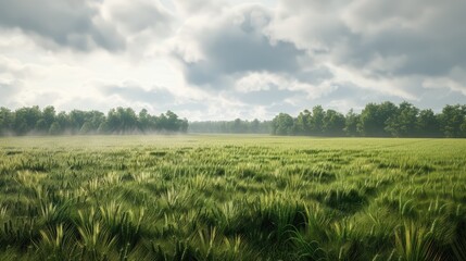 Naklejka premium A wheat field covered in green vegetation