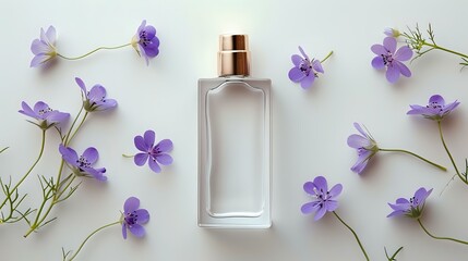 Elegant Glass Bottle with Vibrant Purple Petals