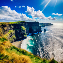 Cliffs of Moher Panorama in Ireland - obrazy, fototapety, plakaty