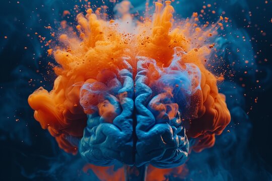 Human brain colorful splash creativity exploding with new ideas plans motivation brainstorm and education concept emotional intelligence mindfulness minds science abstract intellect genius psychology