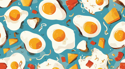 Colorful seamless pattern with fried eggs on gray b