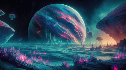 A breathtaking image of a distant mysterious planet. A futuristic vision of a distant world