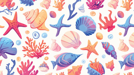 Fototapeta na wymiar Colorful seamless pattern with seashells starfish m