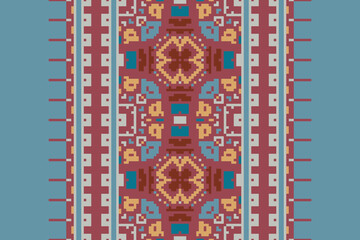 Beautiful vintage cross stitch traditional ethnic pattern.floral pixel art embroidery. Elegance background abstract Aztec beautiful seamless pattern for fabric,cloth,dress,carpet,curtain,sarong,batik.