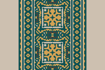 Beautiful vintage cross stitch traditional ethnic pattern.floral pixel art embroidery. Elegance background abstract Aztec beautiful seamless pattern for fabric,cloth,dress,carpet,curtain,sarong,batik.