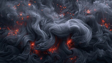 smoke with burning red and orange embers within it, cloudy