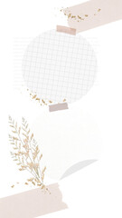 Digital note png sticky note collage with flowers, taped on cork board