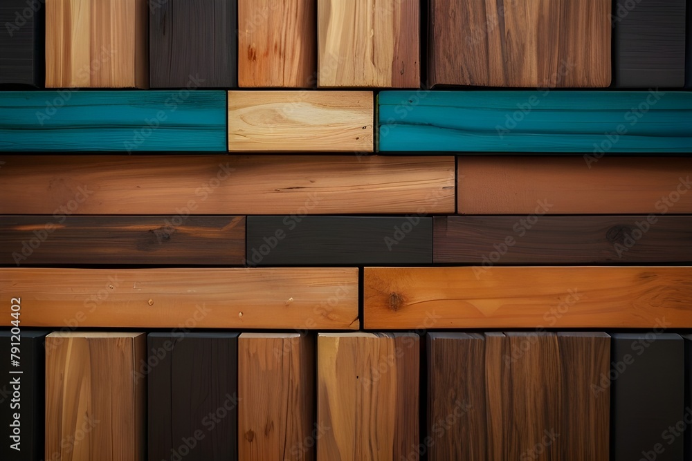 Aufkleber wood aged art architecture texture abstract block stack on the wall for background, abstract colorfu