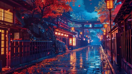 Kyoto Neon Background - obrazy, fototapety, plakaty