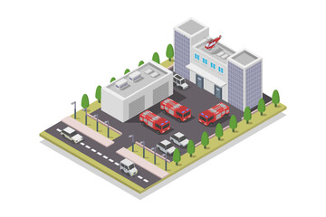 Isometric fire station building