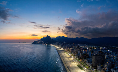 Beautiful sunset on Ipanema Beach in Rio de Janeiro, Brazil