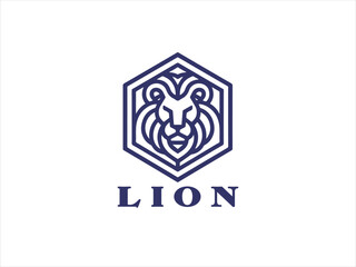 Hexagon Lion Logo Design Vector Template
