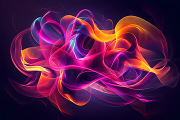 Abstract neon composition with vibrant purple and orange shapes. A stunning arrangement on black background.