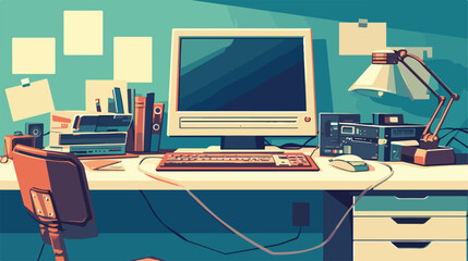 Computer on desk. EPS10 VECTOR 2d flat cartoon vact