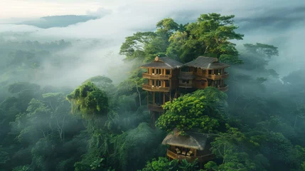 Fotobehang  Amazing treehouse nestled high above the jungle canopy © Nawarit