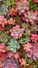 Overlooking angle, succulent, pink plants, covered, various succulent, green, tender and juicy, full