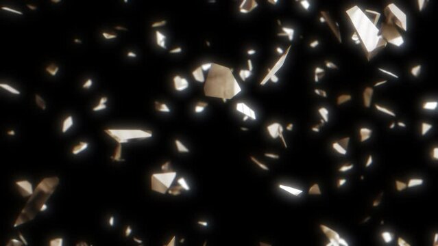 たくさんのガラスの欠片が上からゆっくり落ちてくる映像Image of many pieces of glass falling slowly from above,CG