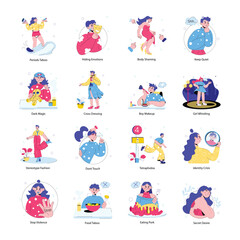 Fototapeta premium Pack of 16 Taboo Doodle Mini Illustrations