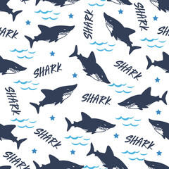 Aquatic Apex Predators Seamless Shark Pattern - obrazy, fototapety, plakaty