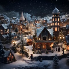 Winter night in the old town. Christmas and New Year background.