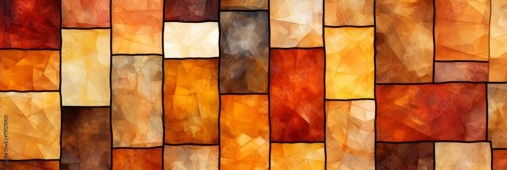 Poster this rectangular mosaic features warm colors and a retro vibe inspired by 1970s design. ideal for ba