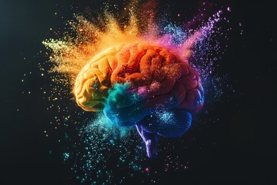 Human brain colorful splash creativity exploding with new ideas plans motivation brainstorm and education concept emotional intelligence mindfulness minds science abstract intellect genius psychology