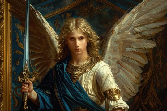 Archangel Gabriel, celestial messenger and defender, bearer of divine strength, singularly revered across judaism, christianity, and islam.