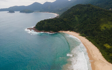 Praia Brava in Trindade, Paraty, on the green coast of Rio de Janeiro. Deserted beach frequented by surfers and naturalists