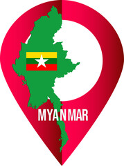 Map pin, country, marker pointer, Myanmar, Myanmar flag