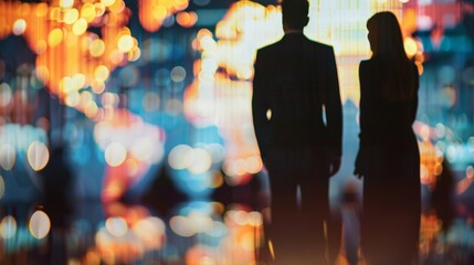 Defocused lights and blurred silhouettes of people in suits can be seen in the background of this Global Connect image representing the diverse international business community that .