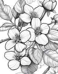 black and white cherry flowers for coloring book