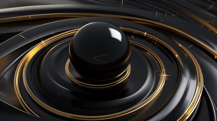 Fototapeta na wymiar abstract background black ball and golden rings 3d wallpaper, modern business background 
