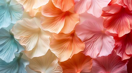 Fototapeta premium A vibrant abstract display of overlapping flower petals in pastel hues.