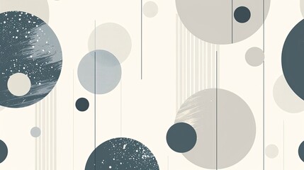 Modern abstract composition with overlapping circles and dots in grayscale.