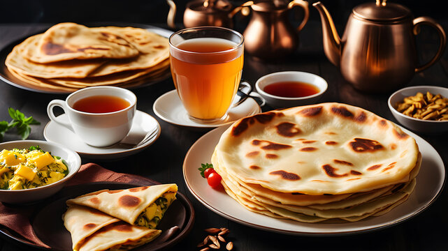 paratha and Omelette with tea