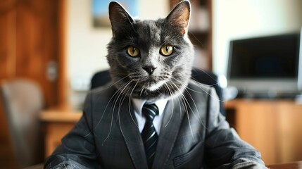 CAT IN SUIT IN THE OFICCE