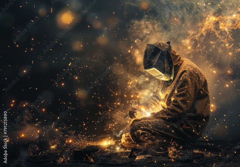 Aufkleber a perfect example of welding work with sparks and light. generate ai image