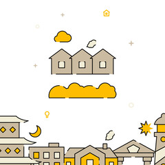 Townhouses, village filled line vector icon, simple illustration, related bottom border.