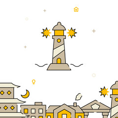 Lighthouse, seashore filled line vector icon, simple illustration, related bottom border.