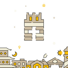 Watch tower filled line vector icon, simple illustration, related bottom border.