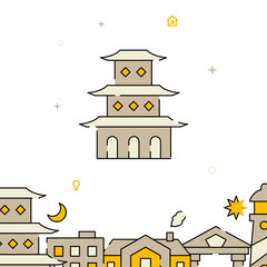 Chinese pagoda filled line vector icon, simple illustration, related bottom border.