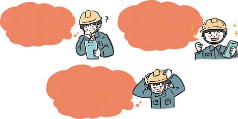 いろいろな現場作業員の手描き風フレームイラスト　バストアップ