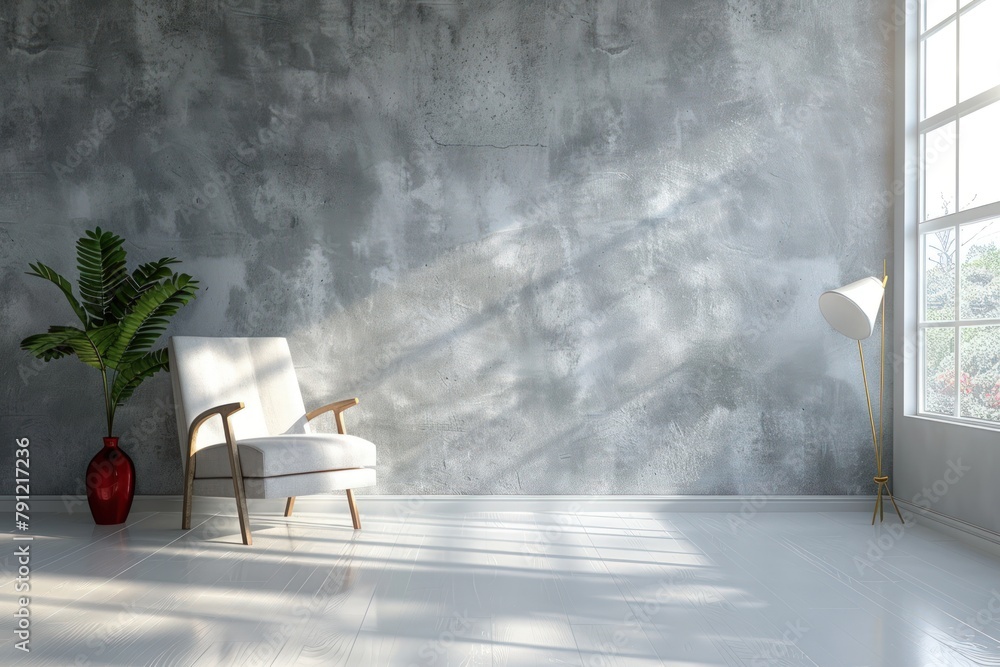 Aufkleber 3d rendering of an empty room with concrete walls and chairs beside. generate ai image