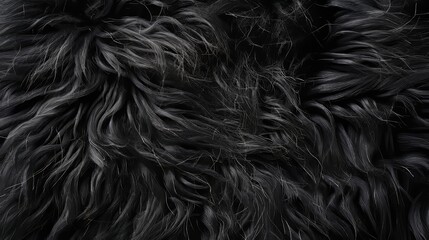 Close-up of a luxurious black fluffy eco fur pillow, epitomizing modern comfort on an isolated background - obrazy, fototapety, plakaty