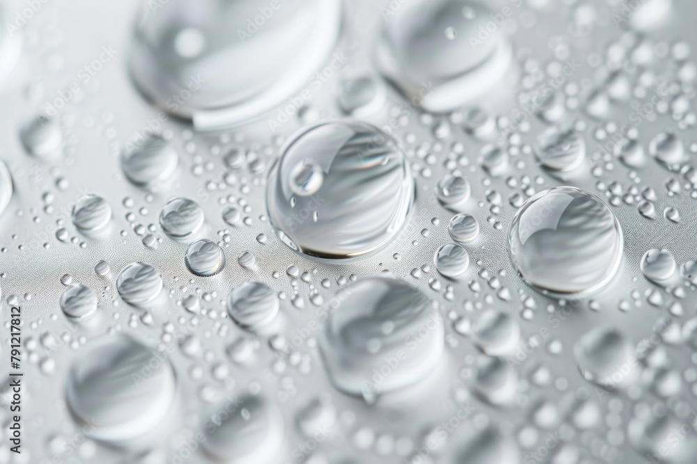 Poster a closeup of water droplets in various sizes. generate ai image